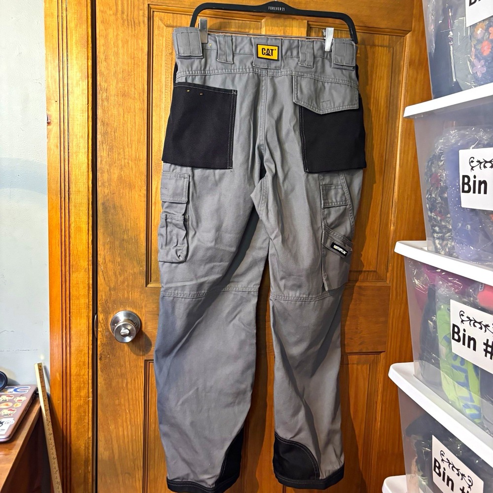 CAT Caterpillar Men's Trademark Cargo Work Pants Heavy Duty Grey Black US 32x30